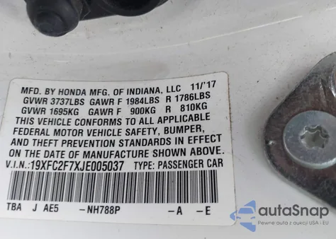 2018 Honda Civic Ex from USA, damaged, VIN 19XFC2F7XJE005037